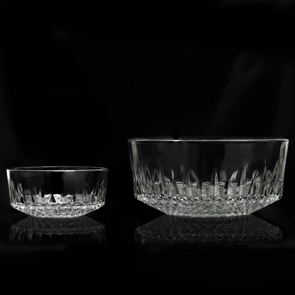 Vintage Arcoroc Glass Bowls - Diamant Pattern - Large 8" and Small 5" Clear Set